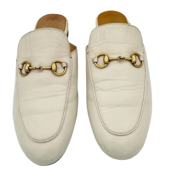 Gucci Princetown Horsebit Slip-On Loafer Mule Flat in White Leather EU 38 US 8 - Picture 2 of 14